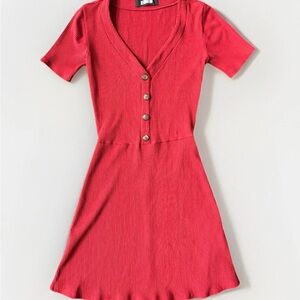 Reformation Dress Women’s Red Crewneck Ribbed Knit Mini Size XS Tencel Soft